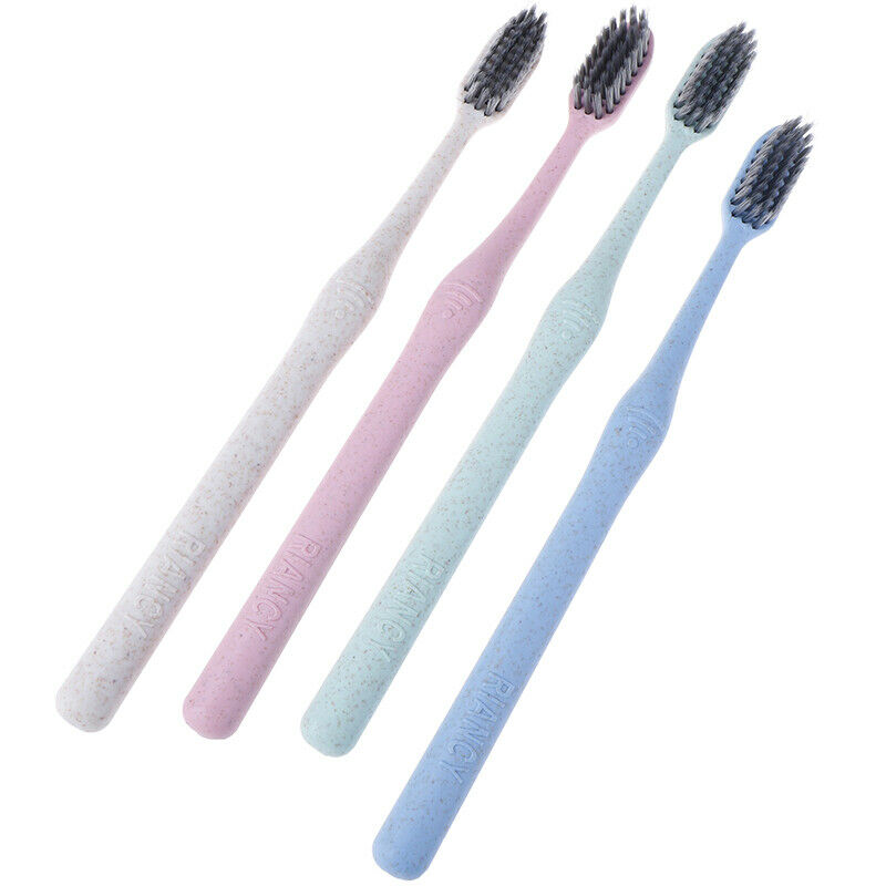4Pcs Wheat Straw Bamboo Charcoal Soft Toothbrush Hygiene Eco-Friendly Oral Cl JR