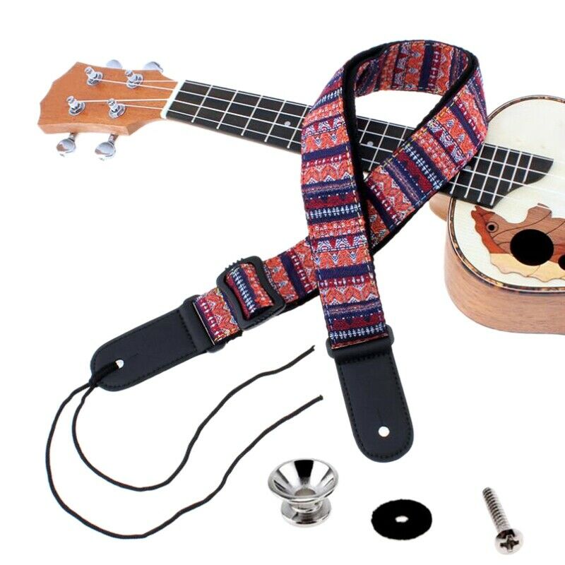 Adjustable 75-130Cm Ukulele Guitar Strap Cotton Leather Sling Belt Buckle W