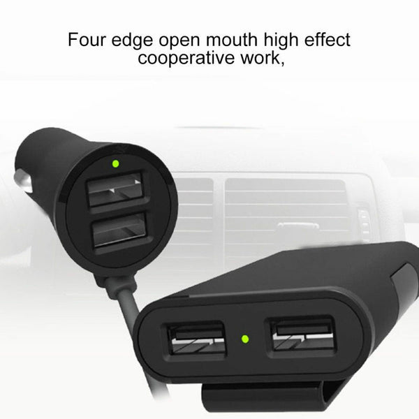 4 USB Port Car Cigarette Lighter Socket Splitter Charger Extension Cable Phone