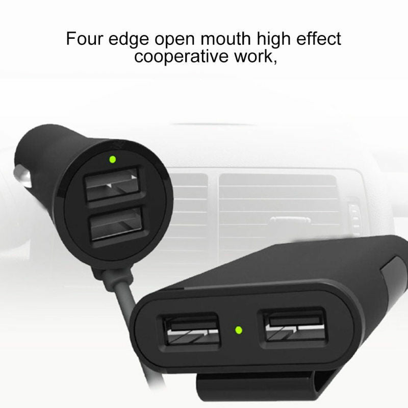 4 USB Port Car Cigarette Lighter Socket Splitter Charger Extension Cable Phone