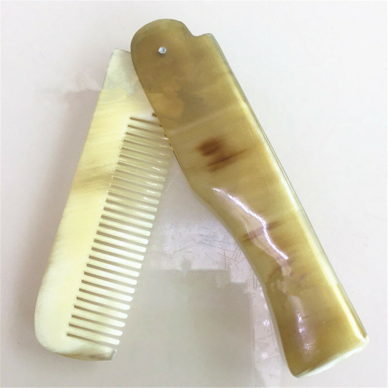 Hand Carved Comb Anti-static Ox horn Beard and Moustache Folding Design Travel