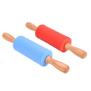 1X Child Wooden Handle Non-stick Silicone Rolling Pin Dough Roller Kitchen To FT