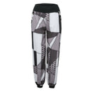 Women Casual Print Patchwork Pants Wide Leg Pants Loose Pocket Button Harem