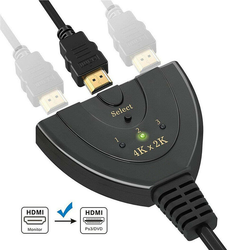 HDMI Switch, 3 Port HDMI Splitter Switcher 3-in 1-Out Auto Switch Splitter for