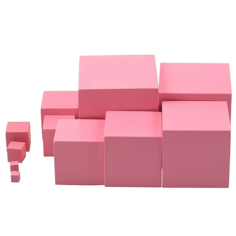 Wooden Mathematics Toys Pink Tower Solid Wood Square 0.7-7CM Early Preschoo B5Z1