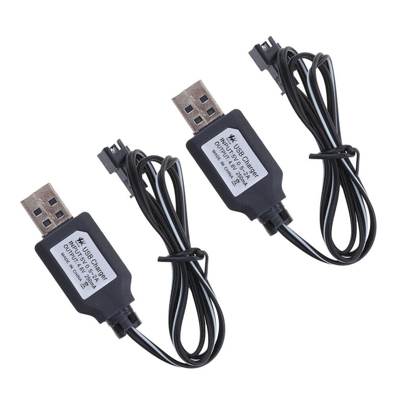2x 4.8V 250mA Battery USB Charger Charging Cable Ni-Cd Ni-MH SM for Toys Car