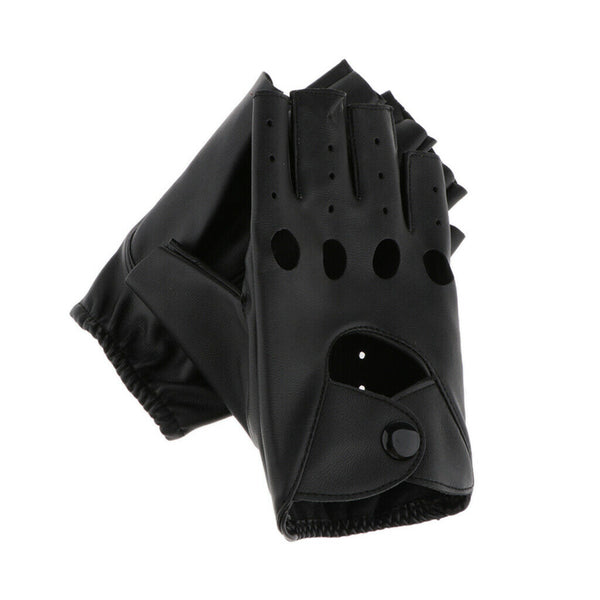 Women Mens PU leather Punk Rock Style Half Finger Hollow Holes Gloves