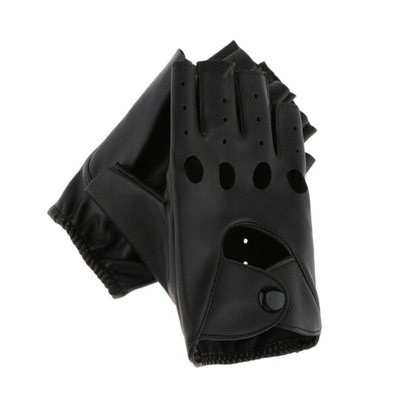Women Mens PU leather Punk Rock Style Half Finger Hollow Holes Gloves
