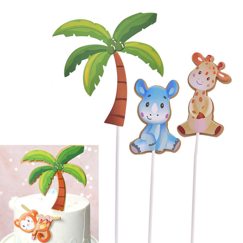 1 Set Lions & Trees Forest Suit Cake Toppers Party Cupcake Flag Cake Decorati BX