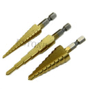 New 3Pcs Steel Titanium Coated Step Drill Bit Quick-change 1/4" Hex Shank Hot