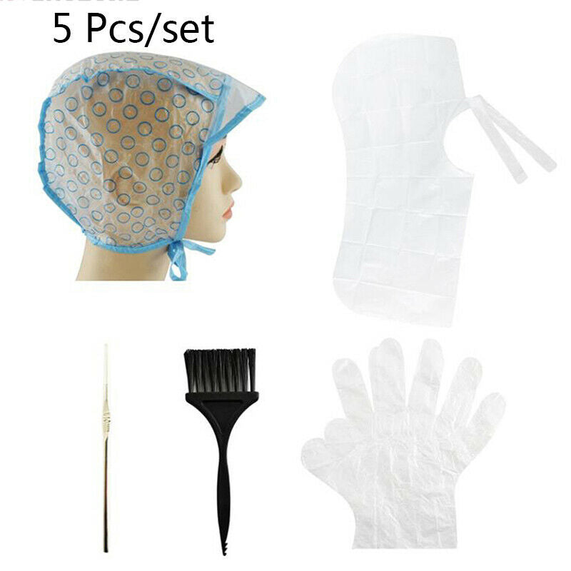 5Pcs/Set Highlighting Dye Coloring Hair Tipping Cap Gloves With Hook Hairst Hn