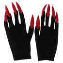 Scary Woman Witch Gloves w/ Long Red Glitter Fingernails Halloween Costume