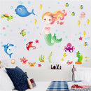 Lovely Mermaid and fishes Wall Stickers For Girls Bedroom Window Wall LJ