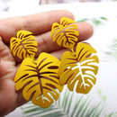 Hollowed Leaf Dangle Ear Stud Elegant Women Drop Earrings Jewelry (Yellow)