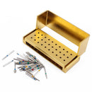 30x Dental Diamond Burs Drill +Disinfection Bur Block High Speed Handpieces Q9A9