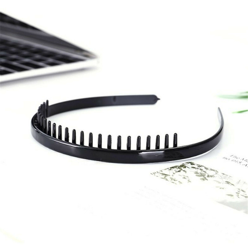 1pc Unisex Plastic Headband with Non-Slip Teeth Comb Black DIY Hair Styling Hoop