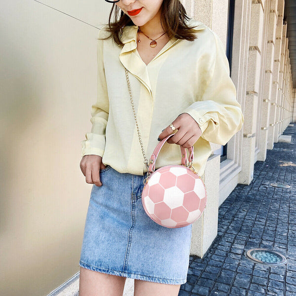 Round Shoulder Bag Women Totes Chain Messenger Handbag (Football Pink)