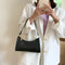 Retro Alligator Leather Handbag Women Pure Color Tote Shoulder Bag (Black)