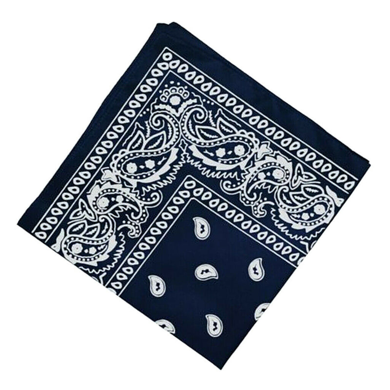 Cotton Double Sided Paisley Cowboy Bandana Head Wrap Wristband Kerchief Navy