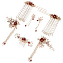 Chinese Traditional Wedding Comb Hair Stick Earring Set for Costume Drama