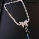 Butterfly Rhinestone Necklace Women Tassel Long Choker Party Neck Jewelry