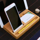 4 In1 Bamboo Desktop Organizer Stand For Mobile Phone, Ipad, Pen, Card