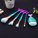 4pcs Green Mermaid Makeup Brush + 1pc Green Gradient Cosmetic Beauty Tools