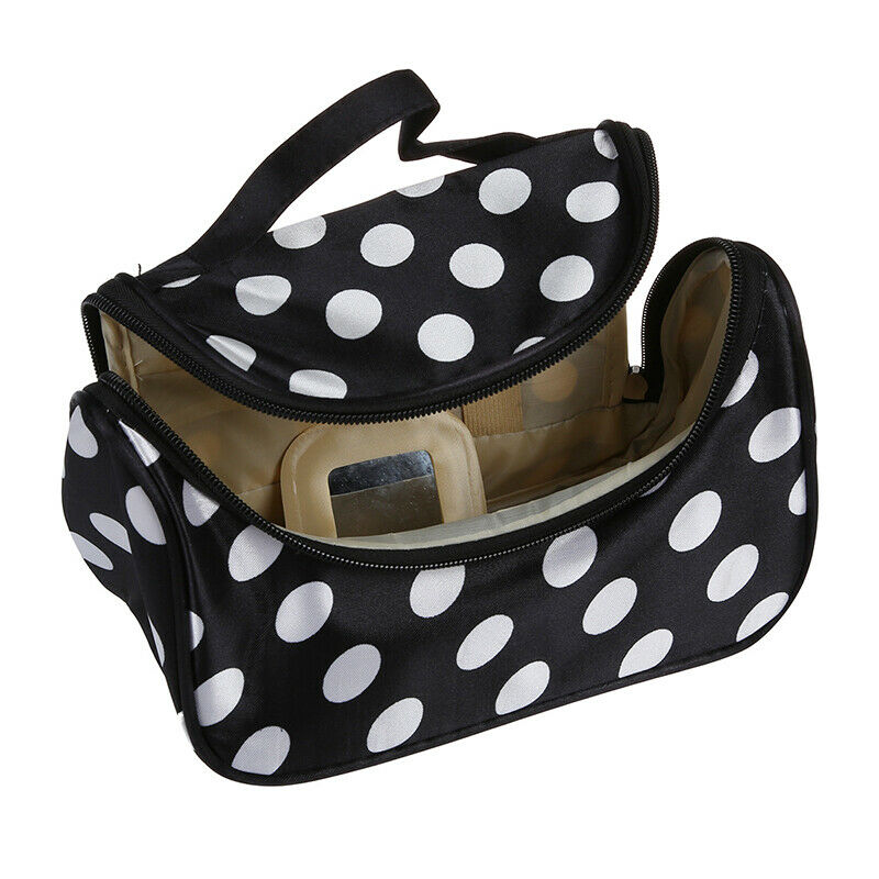 Black Zipper Bag Cosmetic Toiletry Bag Makeup bag Handbag with Points patte U9J3