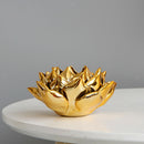 2 Pcs Ceramic Candle Holder Artistic Lotus Shaped Petal Statue Home Decor