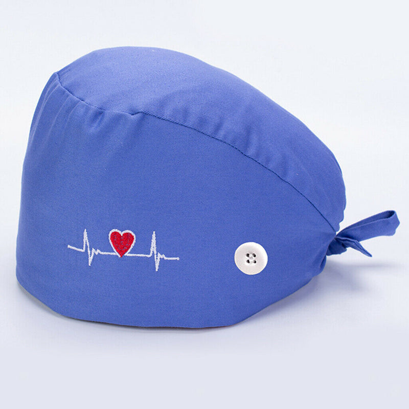 3PCS Women's Scrub Cap Working Hat with Buttons Turban Cotton Bouffant Hat