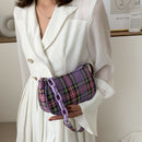 Retro Plaid Women Shoulder Underarm Bag Chain Handbags Canvas Tote (Purple)