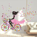 Flower Butterfly Girl on Bicycle Removable Vinyl DIY Wall Art Mural StickerSEAU