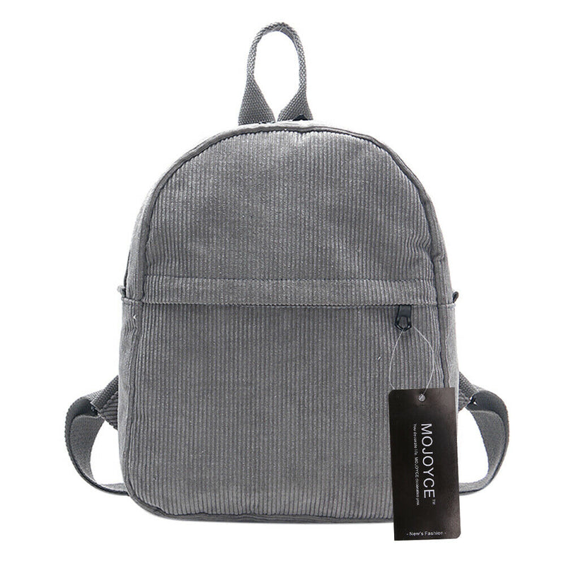 Preppy Chic Casual Women Corduroy Backpack Simple School Travel Bag(Gray)