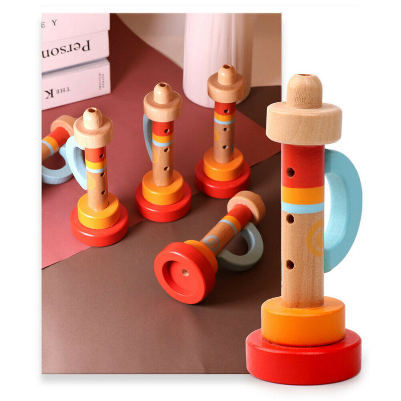 Baby Wooden Vertical Whistle Trumpet Toys Kids Portable Montessori Instrument