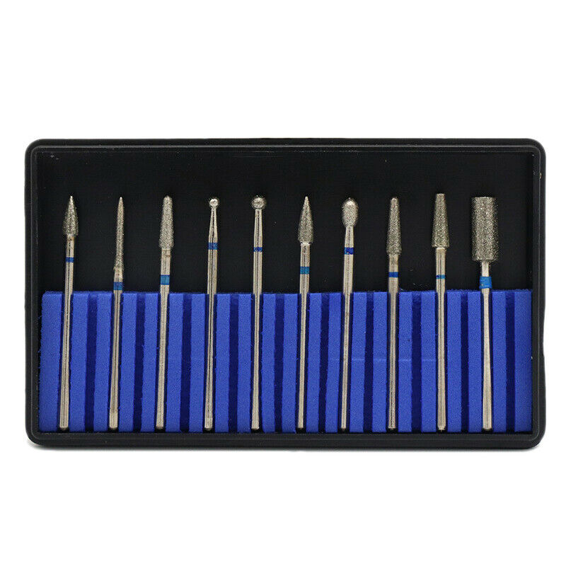 10Pcs Diamond Drill Bits Set Electric Machine Rotate Cuticle Cleaning Burr  Z8C6
