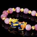 Chinese Feng Shui Obsidian Bead Pixiu Charms Bracelet Jewelry Pink