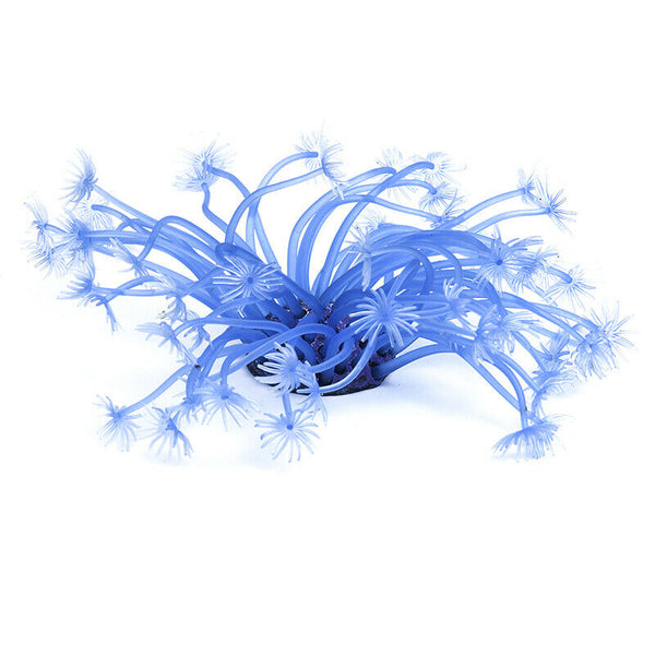 Artificial plant Anemone Blue Silicone Ceramic Decor for Aquarium Fish T9W4
