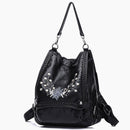 New Washed Leather Backpack Female Korean Version Of the Color Embroidery C