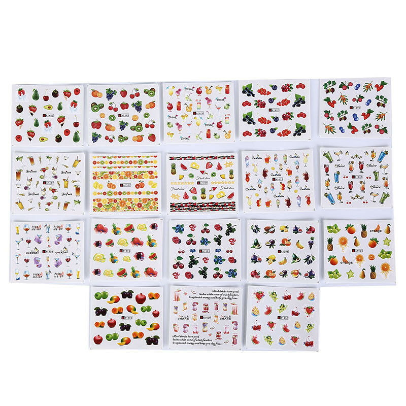 18 sheets fruit cocktail watermark decals water transfer nail art stickers di Ew