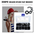350pcs Black Nylon Flat Washer Assortment Kit Set Car Accessories