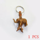 Lucky Elephant Keychain Key Ring Chain Evil Defends Gift Carving Wooden Pendant
