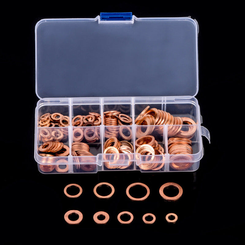 200Pcs Copper Washers M5-M14 Flat Ring Assortment Washer Sump Plug Assorted Box