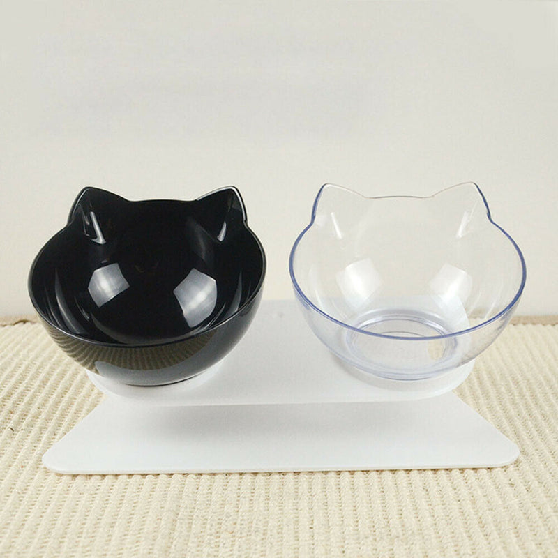 Double Bowls Detachable Tilt Cat Ears Pet Bowl Non-slip Cat Dog Feeder (A)
