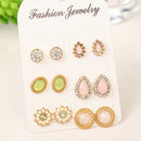 Fashion Simple Water Drop Pink Flower Opal Color Earrings Earrings Set Six