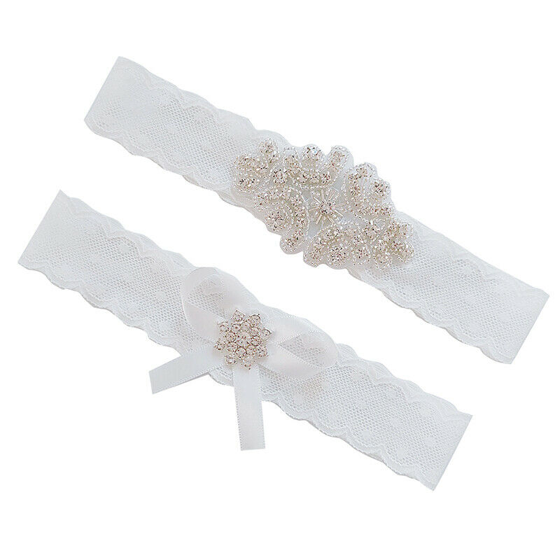 2pcs Wedding Garter Rhinestone Bow Lace Leg Ring White Sexy Garters Thigh Gift,a