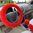 3Pcs/set Winter red soft warm plush car steering wheel cover handbrake covers BX