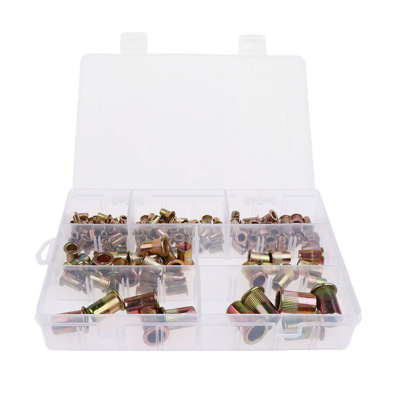 Flat Head Rivetnuts Insert Rivet Nuts Assortment Kit with Plastic Case -M3 M4 M5
