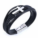 Cross Multi Layer Design Stainless Steel Fashion Men's Leather Bracelet GifSEAU