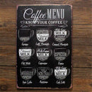 Romanti Coffee Menu Tin Sign Bar Pub Shop Wall Decor Retro Metal Art Nice