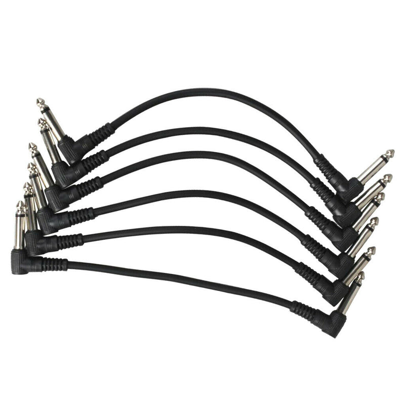 Pack of 6 Electric Guitar Patch Cables Right Angle 6.35mm Jack for Effect Pedals